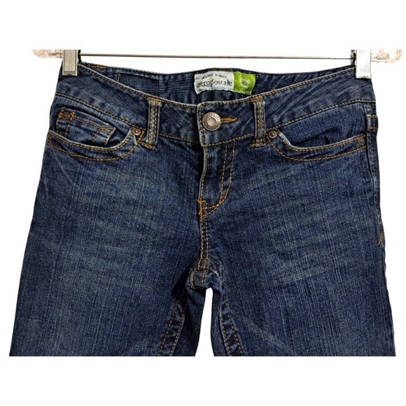 Aeropostale Bayla Skinny Low Rise Distressed Jeans Womens Sz 1/2 Reg Dark Wash - Picture 5 of 13